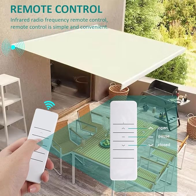 DC12V Motorized Roller Shade Motor with Manual Crank & Remote, 45mm Electric Awning Tubular Motor, Dry Contact Smart Blinds Retrofit Kit (20 N.m for Φ74mm（3"） Round Tube)