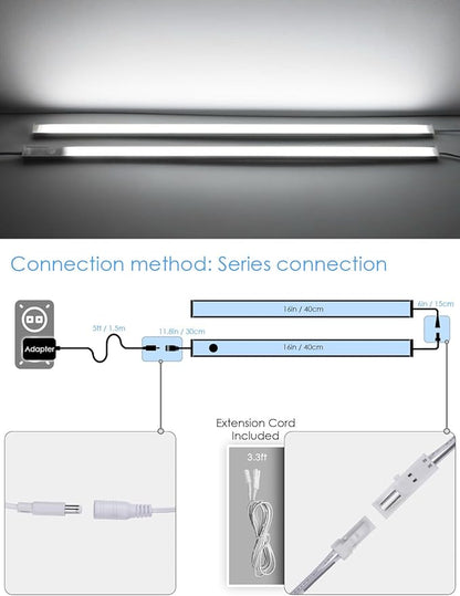 Motion Sensor Under Cabinet Lighting Indoor Plug in, 16" 12V LED Under Counter Lights Super Bright Magnetic for Kitchen/Hallway/Toilet/Garage/Closet(Cold White/6000K, 3 Pack)