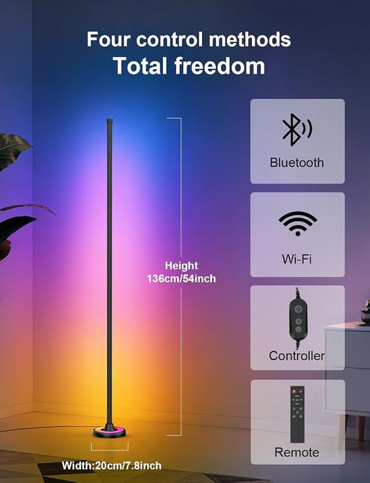 APPECK RGBW 60 Inch Floor Lamp, Standing Lamps with App Control | Smart Corner Floor Flamp Color Changing Modern Standing Lamps with 110 Scenes for Bedroom, Living Room,Compatible with Alexa