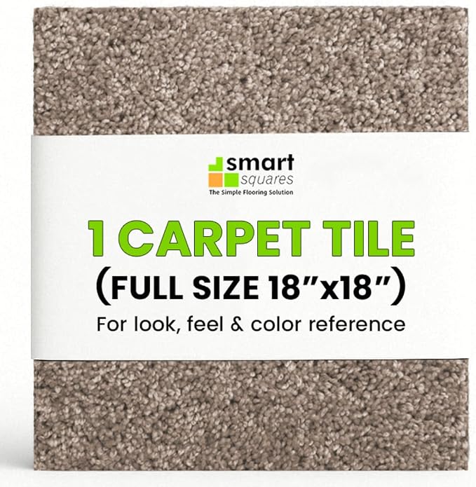 Smart Squares Easy Street Premium Plush Carpet Tiles, Made in USA – 18x18 Peel and Stick Floor Tiles with Attached Padding – Seamless DIY Carpet Squares (2.5 Sq Ft, 1 Tile, 858 Acorn)