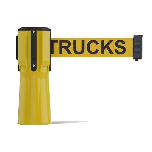 Trafford Industrial 11 Ft. Cone-Mounted Retractable Belt Barrier Yellow Case with Yellow"Danger - Forklift Trucks" Black Letters Belt
