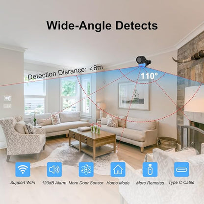 125dB WiFi PIR Motion Sensor Alarm Indoor, with Wireless DIY Smart Door/Window Alarm for Home Security with Phone APP Alert 4 Pieces-Kit, for Driveway, Shed, Home, Van, Shop
