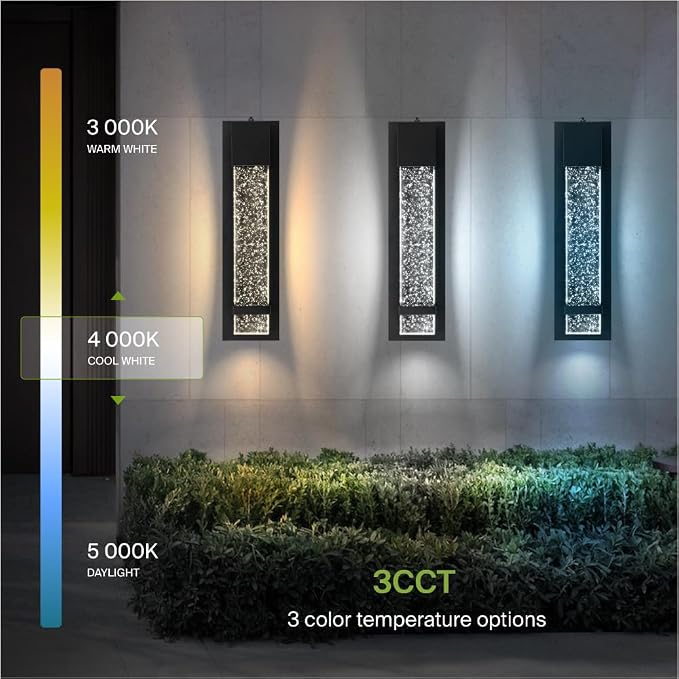 ASD LED 18" Bubble Glass Wall Light Fixture, Outdoor Dusk to Dawn Sconce | 3CCT, Waterproof, Photocell, ETL Listed | 12W 500LM 3000-5000K 120V | Exterior Lantern, Porch Lighting | Black, 2 Pack