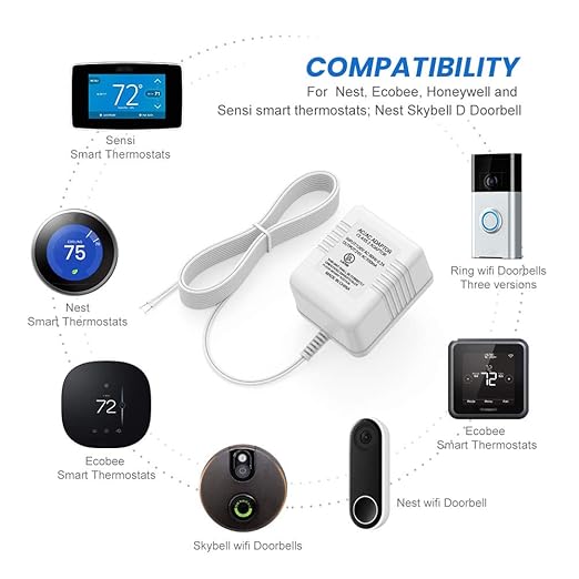 UL Certified Thermostat C Wire 24V Transformer, White Adapter Compatible with Honeywell, Nest, Emerson, Ecobee, Wyze Thermostat and Most Doorbells (26FT Power Cable)