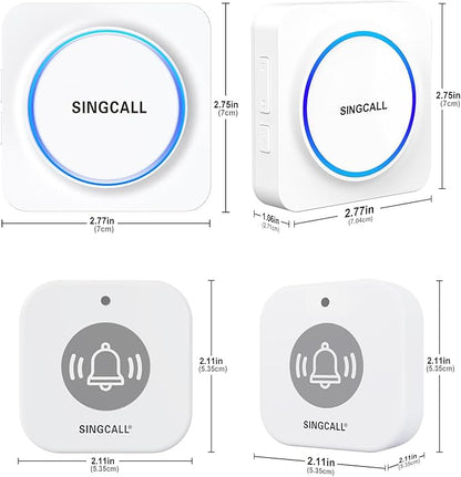 SINGCALL Wireless Caregiver Pager Panic Alarm System Personal Alarm for Elderly/Kids/Pregnant/Patients/Care Home/Hospital 32 Chimes&0-100dB Volume 1 Rechargeable Portable Receiver+ 1 Panic Call Button