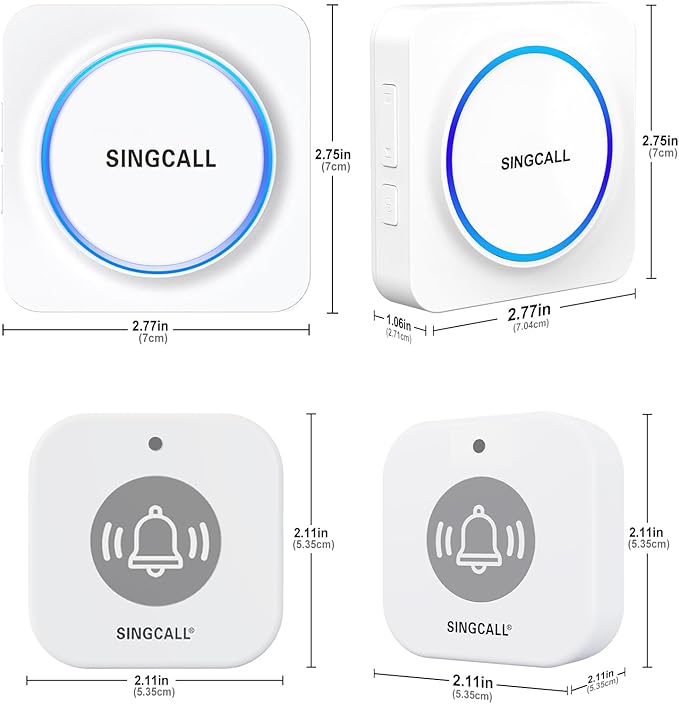 SINGCALL Wireless Portable Caregiver Pager Panic Alarm System Personal Alarm for Elderly/Kids/Pregnant/Patients 32 Chimes & 0-100dB Volume 1 Rechargeable Portable Receiver+ 2 Emergency Call Buttons