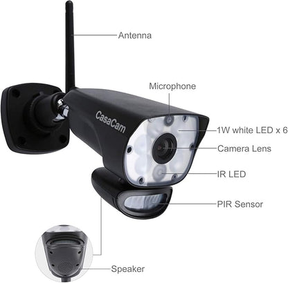 CasaCam GuardianCam Air | AC Powered 720p Spotlight Camera for VS1002 and VS802 Wireless Security System, Add-on Camera, Weather Proof, Two-Way Audio, Model VC1000