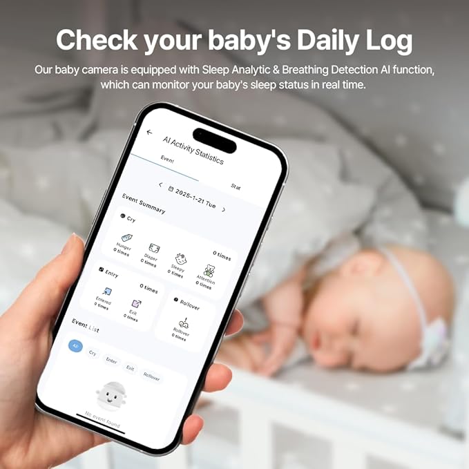 S8 2K QHD Baby Monitor Camera – Korean Privacy Certified, AI Cry Detection, 360° PTZ, Dual Wi-Fi, Night Vision, 2-Way Audio, Temp Sensor, No Subscription