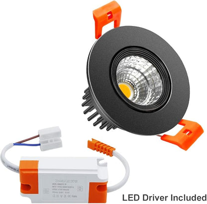 LightingWill 2inch LED Dimmable Downlight, 3W COB Recessed Ceiling Light, Ultra Warm White 2700K, CRI80, 25W Halogen Bulbs Equivalent, Black (10 Pack)