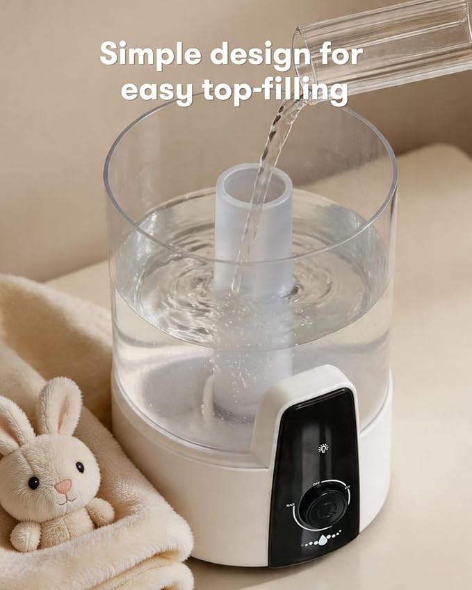 Nursery Humidifiers for Bedroom,1.06Gal(4L) humidifier for baby,3-in-1 Humidifier & Aroma Diffuser & Night Light,Dishwasher-Safe Tank Easy to Clean,Top Fill,360° Ultra-Fine Spray,Auto Shut-Off,White