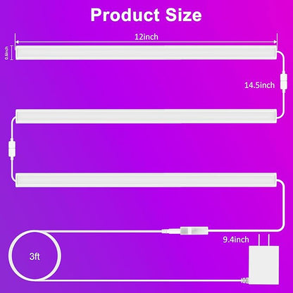 Benreom 3 Pcs RGB Under Cabinet Lights Kit, Smart App and Remote Control Under Cabinet Lighting, Dimmable Under Counter Lights for Kitchen, Plug in LED Lights Bar for Cabinet, Counter, Workbench, Desk