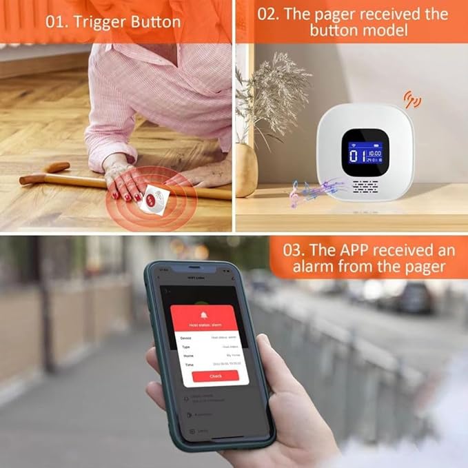 VOCA Wireless Personal Alarms & Pager for Elderly, Emergency Alarm, SOS Button, Panic Alarm, Nurse Call Bell, SOS System for Home/Personal, Caregiver Pager, Seniors, Patients, Disabled, 2.4G WiFi