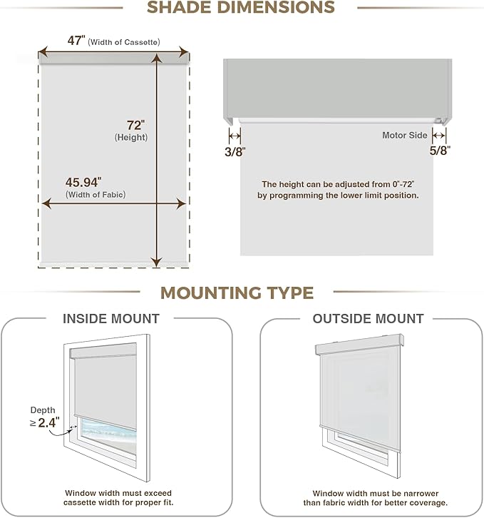 HeyBlinds Blackout Motorized Smart Blinds with Remote, Automatic Electric Shades for Windows (Moon Bay- White BO, 47" W x 72" H)