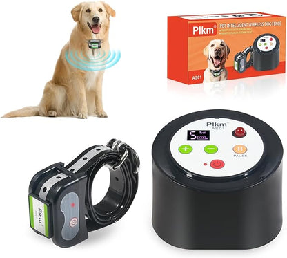 Plkm Dog Wireless Fence Intelligent Electric 2026 Newest Pet Containment System, Low Battery AI Smart Alarm Dog Out of Range Reminder, 360° Strong Signal Coverage, Display Receiver Battery Level
