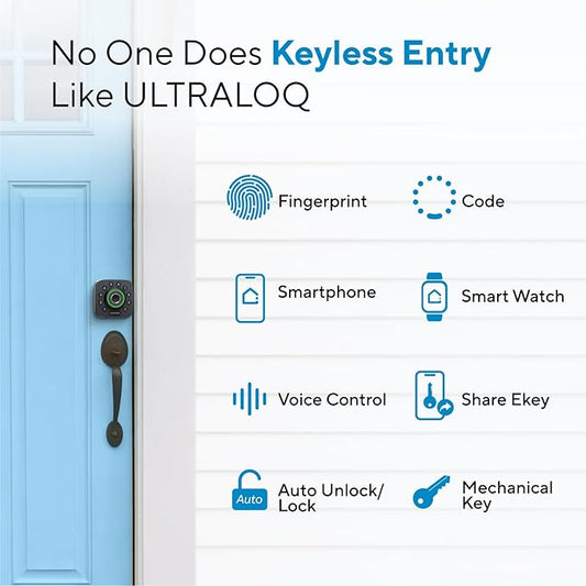 ULTRALOQ U-Bolt Pro WiFi Smart Lock with Door Sensor, 8-in-1 Keyless Entry Door Lock with Fingerprint ID, App Remote Control, Built-in WiFi Keypad Deadbolt, Auto Unlock, IP65 Waterproof, Easy Install