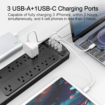 Power Strip, ALESTOR Surge Protector with 12 Outlets and 4 USB Ports(1 USB C Port), 15 Feet Extension Cord (1875W/15A), 2700 Joules, ETL Listed, Black