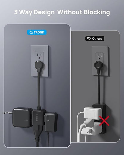 TROND Flat Outlet Extender with 6 Inch Cord - ETL Listed Multi Plug Extension Outlet Splitter, Electrical 3 Way Plug Adapter Wall Extender for Home Office Cruise Ship Travel Essentials, Black