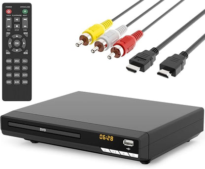 DVD Players for TV with HDMI,Plays All Regions and Formats,CD Players for Home,Support 1080P Video/CD/DVD/VCD/JPEG/USB, Remote, HDMI and RCA Cables Included (2026 New Model)