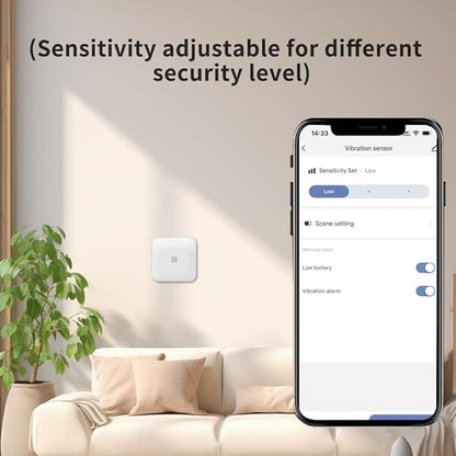 Tuya Zigbee Wireless Vibration Sensor: 120dB Alarm, Adjustable Sensitivity, Glass Breakage Detection. Suitable for Alarm Systems and Smart Home Automation, Supports Tuya App.