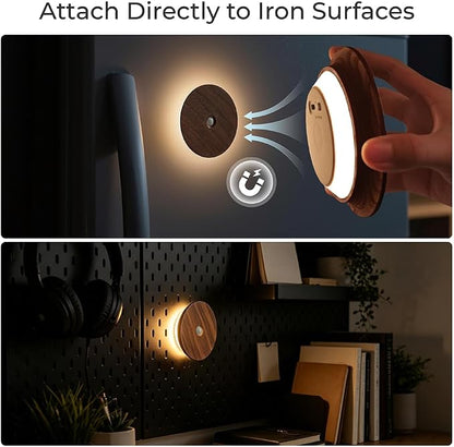 Wood Motion Sensor Night Light Indoor, Rechargeable Magnetic Light