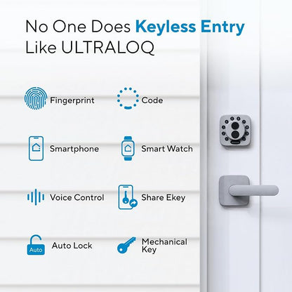 ULTRALOQ Bolt SE Smart Lock with Handle, Built-in Wi-Fi, Matter Over Thread, Works with Apple Home, Alexa, Google, Keyless Deadbolt with Fingerprint, App, Code, Remote Control, Gray | Works with Apple Home, Alexa, Google, Front Door Smart Deadbolt Lock...