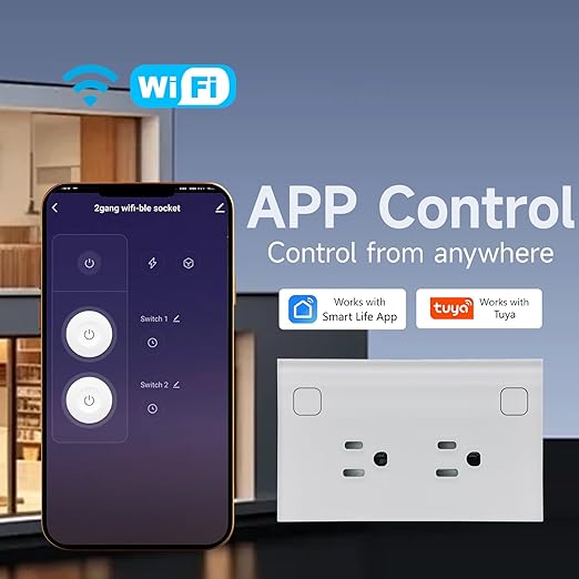 Smart Plug Energy Monitoring,4.65 X 2.83 X 1.69 Inches Wall Socket,Smart Outlet Compatible with Alexa and Tuya,Socket 2.4GHz WiFi Only,White