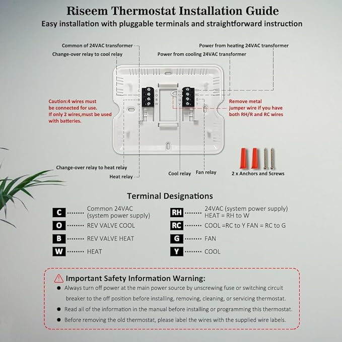 NonProgrammable Thermostat for House, Single-Stage Systems,Digital Energy-Saving Thermostat,1 Heat/1 Cool, Easy DIY Install，Green Backlight