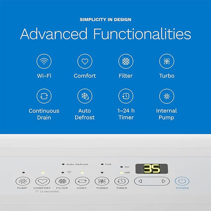 hOmeLabs Dehumidifier 7,500 Sq Ft Wi-Fi with Pump (50 Pint MAX 120 Pint at 95°F, 90% RH) for Home, Office, Basements with Powerful Moisture Removal, Humidity Control, Auto Shut-off, Quiet Operation