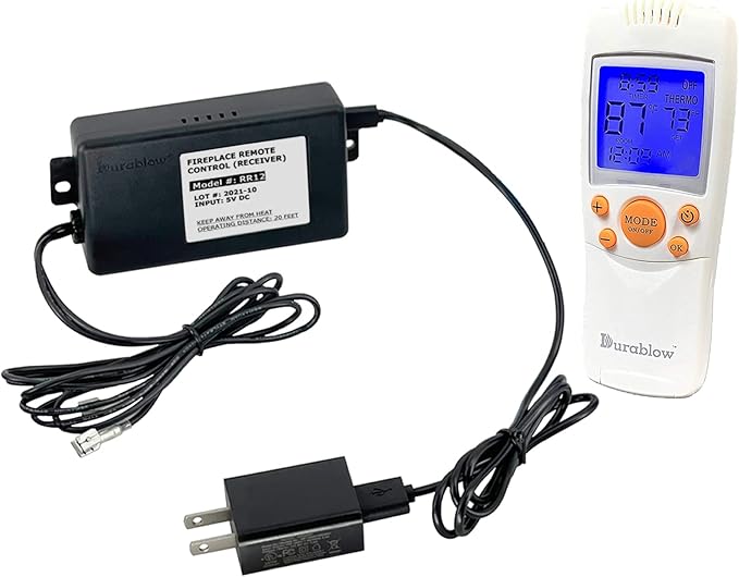 Durablow TR2004 Gas Fire Fireplace On/Off Remote Control Kit + Thermostat + Timer + Backlit Transmitter for Millivolt Valve, IPI Module, Thermostat + Backlit Transmitter, 100-240VAC Input