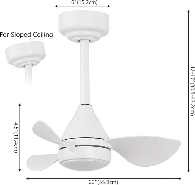 OVAL AIR AIR8000B Albini 22" Contemporary Minimalist 6-Speed Metal Mobile-App/Remote-Controlled Dimmable Smart Integrated LED Ceiling Fan for Living Room, Bedroom, Office, Frost White