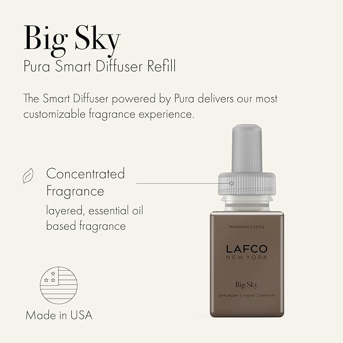 LAFCO New York Pura Smart Device Refill, Big Sky - Pack of 2 - Each Vial Delivers Up to 2 Weeks of Fragrance Life - Made in the USA