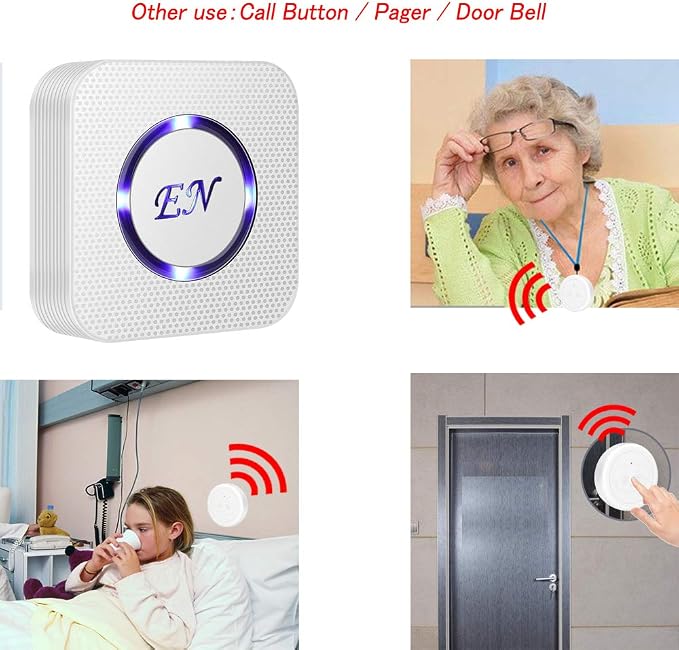 Dog Door Bell, Wireless Dog Doorbells for Potty Training,Doggie Door Bell with Waterproof Touch Button, Dog Bells to Go Outside Included 1 Receiver and 1 Transmitter, White