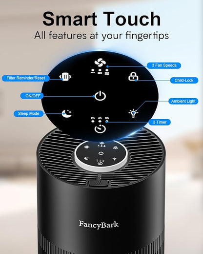 Air Purifiers for Home Bedroom Up to 1250 Ft², H14 True HEPA Room Air Purifiers for Bedroom With Sleep Mode Light Mode & Aroma Function Air Cleaner Smoke Odor Dust Pollen Pet Dander (Black)