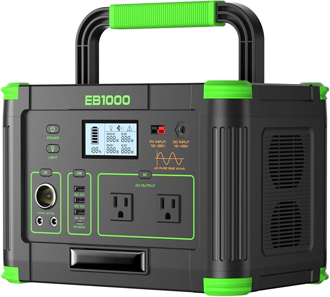 GRECELL 999Wh Solar Generator 1000W Portable Power Station for Outdoor