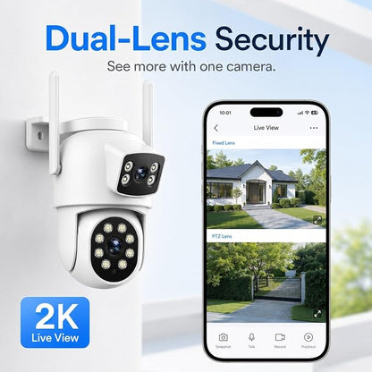 Camcamp 2K Dual Lens PTZ Security Camera Outdoor, WiFi Auto Tracking | 355° Pan-Tilt, Color Night Vision, 2-Way Audio, Motion Detection, Plug-In Powered, IP66, No Monthly Fee