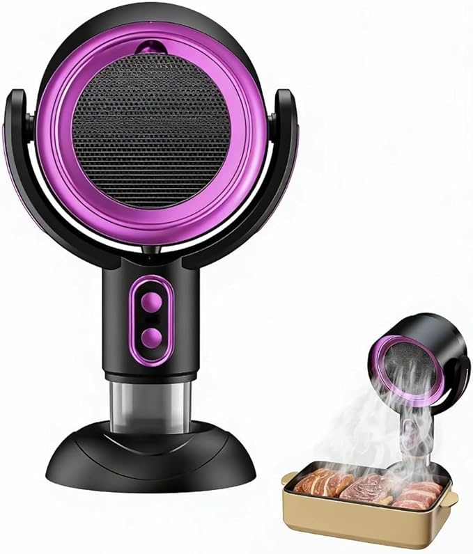 Portable Smoke Away Purifier Fan for Cooking, Tabletop Smoke Catcher with Dual Filters, Adjustable Angle USB Smoke Fan for Indoor BBQ Hot Pot Kitchen(Purple)
