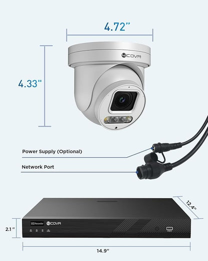 4COVR 16 Channel PoE PTZ Security Camera System 4K, 12X 8MP IP PTZ Camera Two Way Audio, 280° Pan 90° Tilt 5X Optical Zoom, Smart Color Night Vision, Human Vehicle Detection, NVR 4TB HDD, LY5XCP8M1612