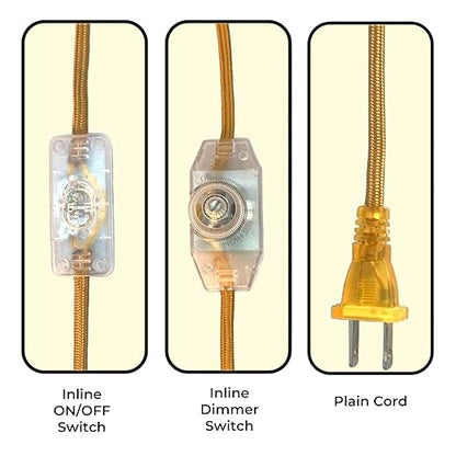 Royal Designs, Inc. Lamp Cord Molded Plug with Dimmer Switch, Stripped Ends Ready for Wiring, 8 ft Long, Gold, SPT-1 UL Listed (CO-5001D-GL-8-1)