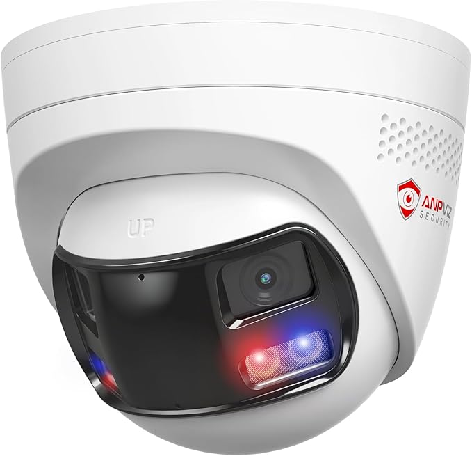 Anpviz 4k 8MP Wired Dual Lens PoE IP Camera, 180° Panoramic Security Camera Outdoor with Strobe Red & Blue Light and Audio Alarm, Smart Dual Light, Human/Vehicle Detection, 2 Way Audio, IP67(H Series)