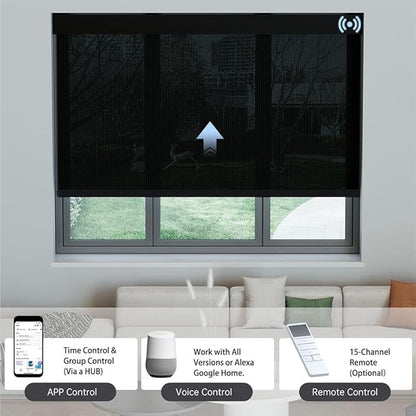 Motorized Solar Shades, Light Filtering Smart Blinds for Windows Automatic Blinds Compatible with Alexa, Falme Resistant Roller Shades Customized for Office Living Room (5% Openness Black)