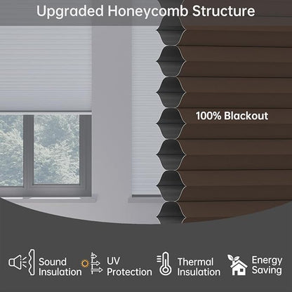 Cellular Shades Blackout Honeycomb Blinds for Indoor Windows, Cordless Cellular Shades 1.5 inch Cell Pleated for Bedroom Home Office, Custom Size, Blackout Brown