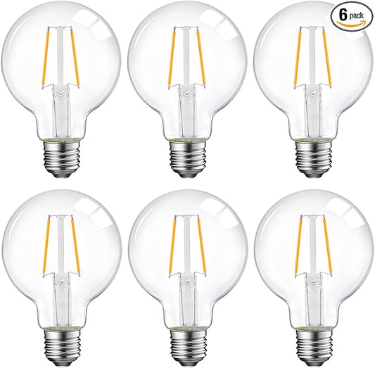ENERGETIC SMARTER LIGHTING 5W Dimmable G25 LED Globe Light Bulb, G25 LED Vintage Light Bulb, 60W Equivalent, 500Lumens, 2700K Soft White, E26 Base, ETL Listed, 6-Pack