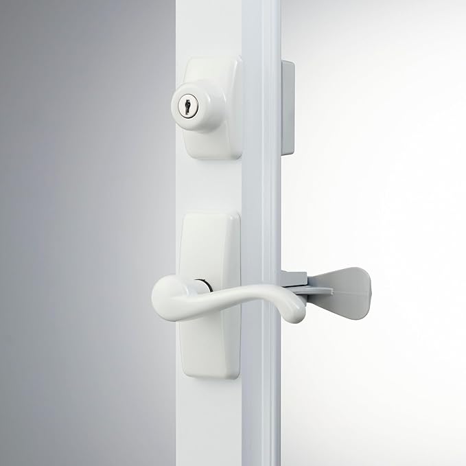 Ideal Security GL Door Lever Set with Keyed Deadbolt Lock for Storm and Screen Doors, White (4-Piece Set)
