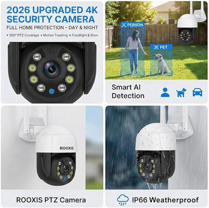 Wireless Outdoor Security Camera, 2026 Upgraded 4K WiFi Floodlight Camera with Siren, Color Night Vision, 360° PTZ, Motion Tracking & Patrol, 2-Way Audio, Alexa Compatible
