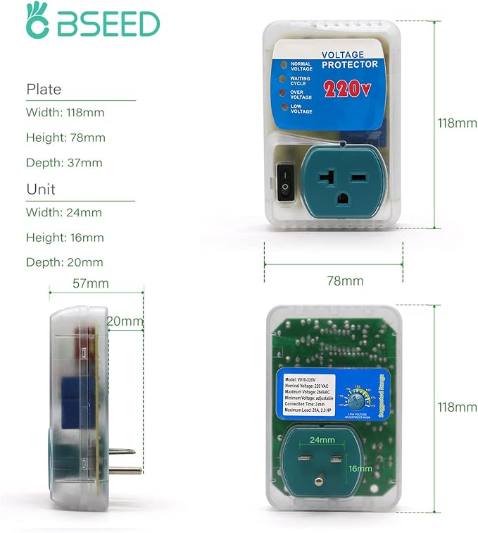 BSEED Surge Protector Outlet, Power Surge Protector for Home Appliances, Adjustable Voltage Regulator, 220V, 4400W, 1 Pack
