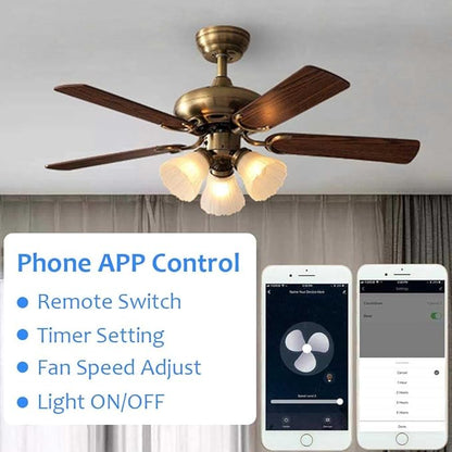 Smart WiFi Fan Switch Ceiling Fan and Light Remote Control Kit, WiFi Controller Compatible with Alexa Google, Phone APP Control, No Hub Required, Universal Ceilingfan Light Remote Control