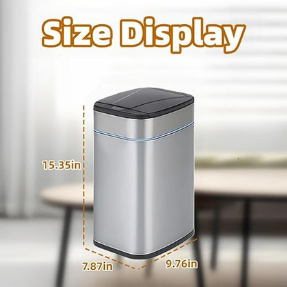 Garbage Can with Lid, Intelligent Sensor Opening and Closing, Small Garbage Can for Living Room, Bedroom, Kitchen and Bathroom (1, Square Silver)