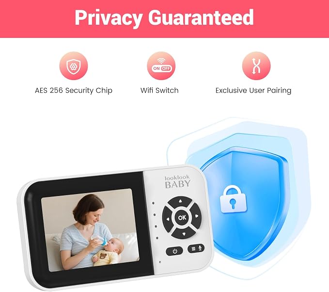 Video Baby Monitor with App & Screen 1080P Camera,Smart AI Cry Detection&Face Detection,8 Lullabies,2 Way Talk,Night Vision,Wall Mount,Support Smart Watch,Temperature Monitoring