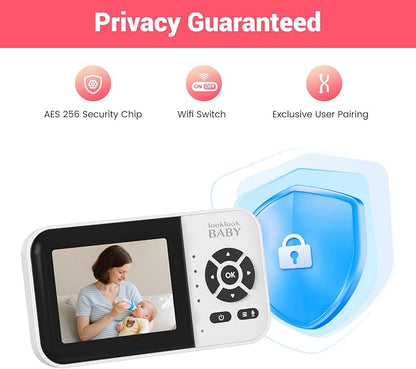 Video Baby Monitor with App & Screen 1080P Camera,Smart AI Cry Detection&Face Detection,8 Lullabies,2 Way Talk,Night Vision,Wall Mount,Support Smart Watch,Temperature Monitoring