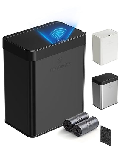 13 Gallon / 50L Touchless Automatic Trash Can, Slim Motion Sensor Kitchen Garbage Can, Stainless Steel, Soft Close Lid, Fingerprint Resistant, Hands-Free, Odor Control, Black